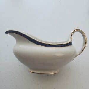 Vintage IMPERIAL PORCELAIN ASEMI medium‎ white sauce boat with blue border